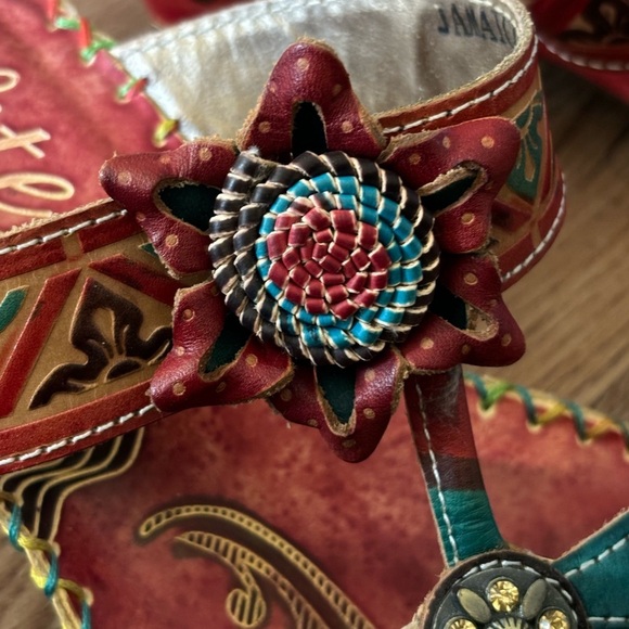 Elite Red and Teal Floral Sandals - Picture 3 of 8